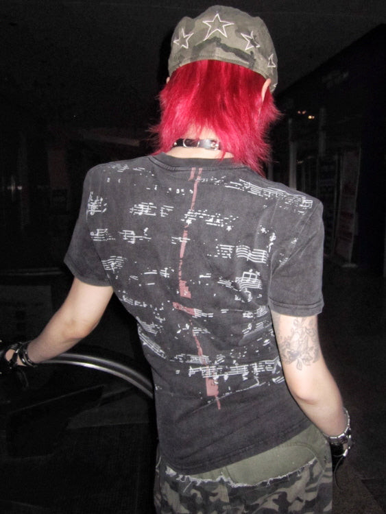 Distressed Star and Music Note Graphic T-Shirt