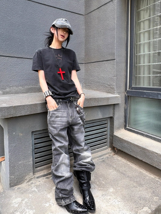 Distressed Star and Music Note Graphic T-Shirt
