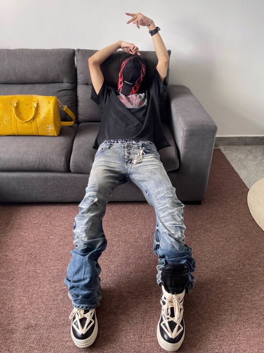 Rippled Cracked Washed Scimitar Pants