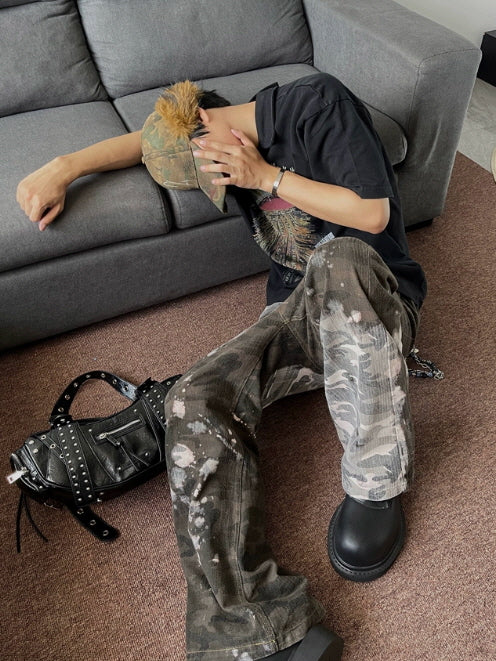Bleached Camo Wide Leg Pants