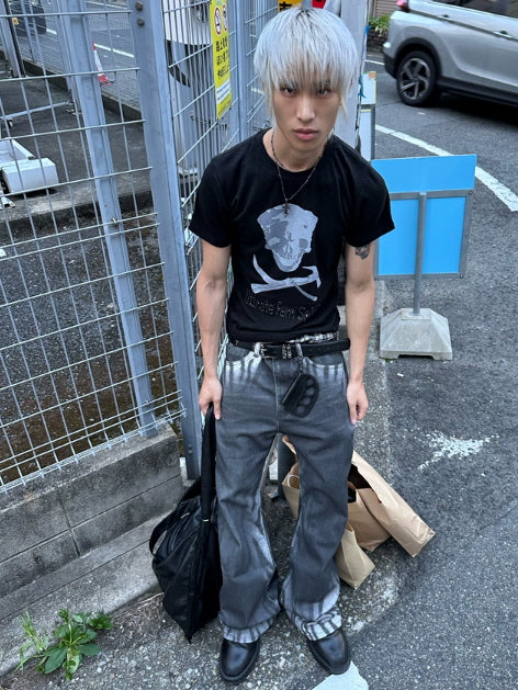 Gradient Tiger Washed Digital Print Bootcut Jeans
