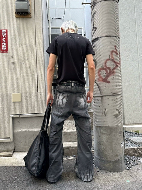 Gradient Tiger Washed Digital Print Bootcut Jeans