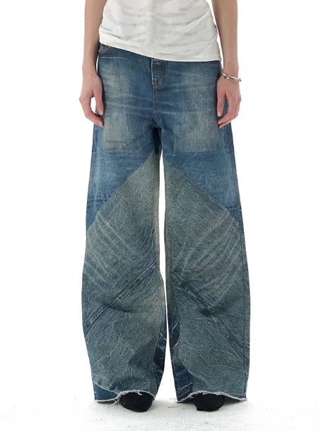 Vintage Two-Tone Wide-Leg Denim Pants