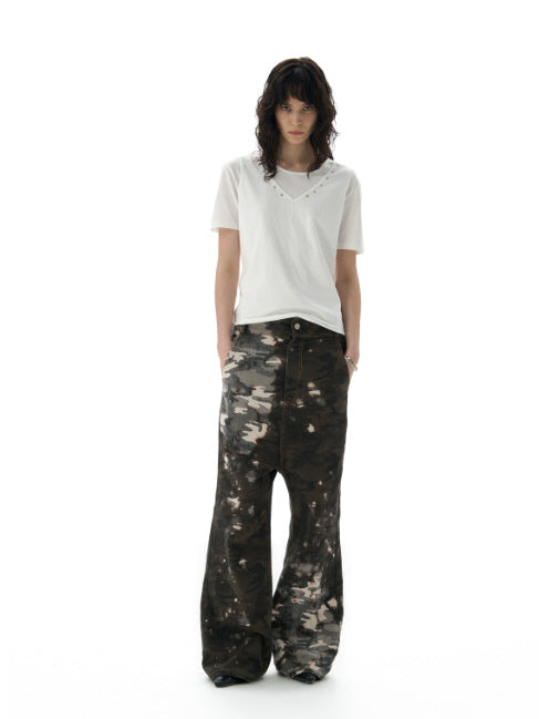 Punk Studded V-Neck Fake Layered Tee