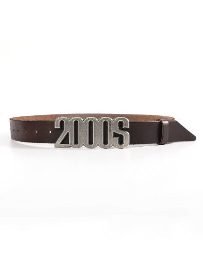 2000s Number Buckle Genuine Leather Belt
