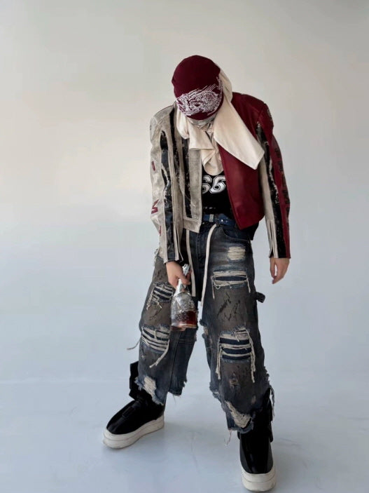 Extreme Distressed Wide-Leg Denim Shorts