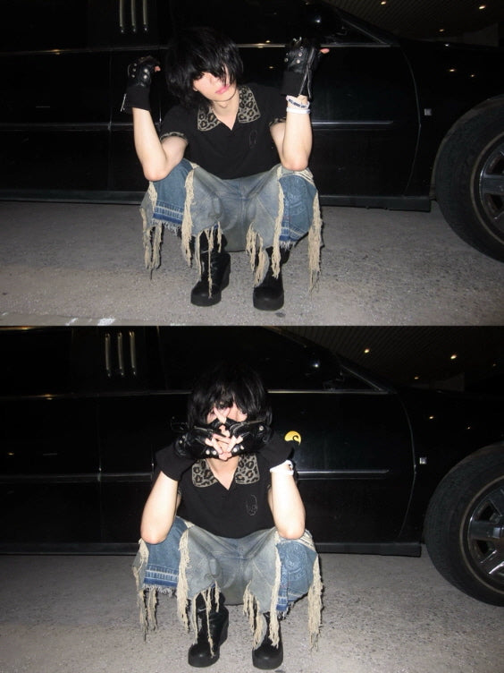 Fringe Destroyed Wide Denim Shorts