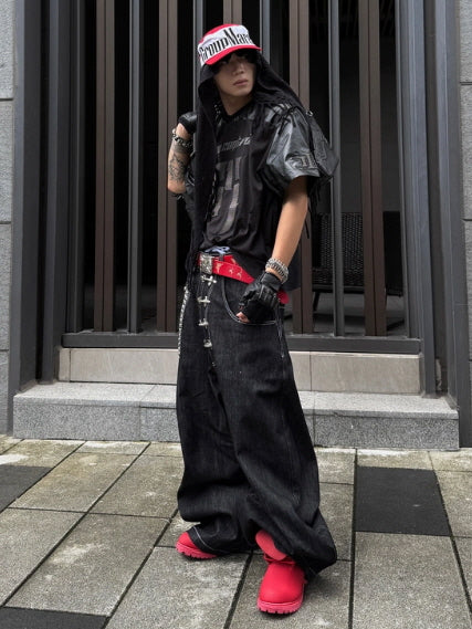 Ice-Club Oversized Mesh & Faux Leather Tshirts