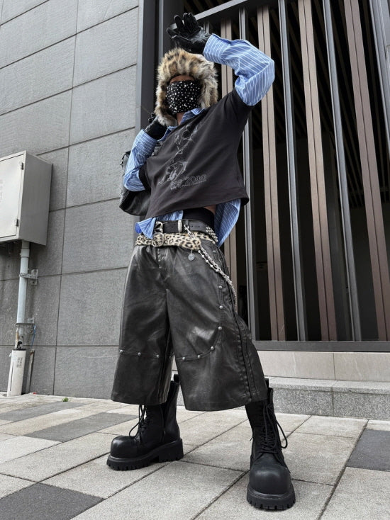 Industrial Studded Leather Wide Shorts