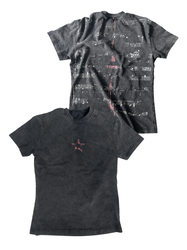 Distressed Star and Music Note Graphic T-Shirt