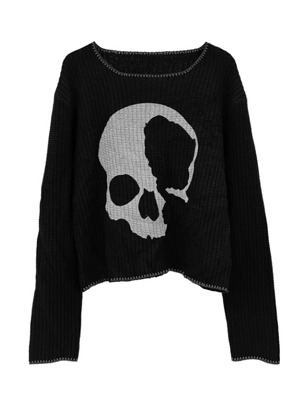 00's Skull Graphic Crew Neck Sweater