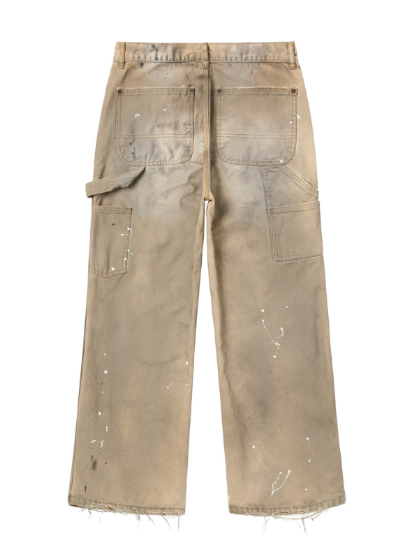 Distressed Workwear Pants with Red Graphic Print