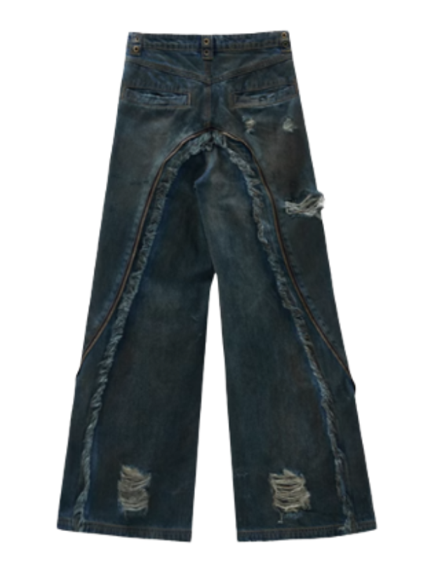 Distressed Multi-Zip Denim Pants