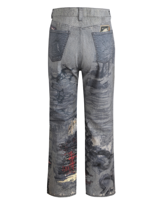Industrial Graffiti Washed Wide Jeans