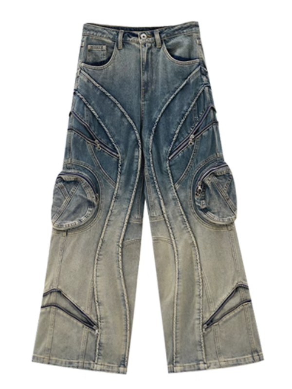 Gradient Zip-Curve Denim Pants
