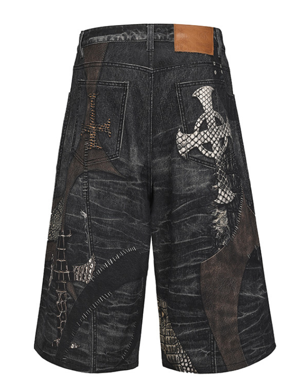 Reptile Patchwork Denim Shorts