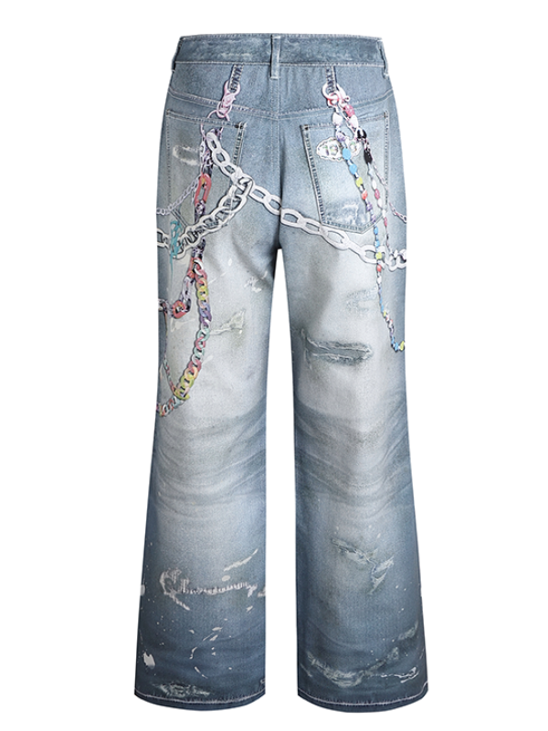 Charm Chain Graphic Wide Jeans