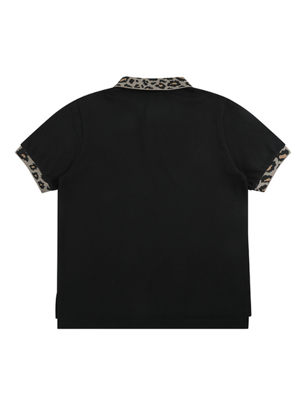 Leopard Collar Skull Embroidery Polo Shirt