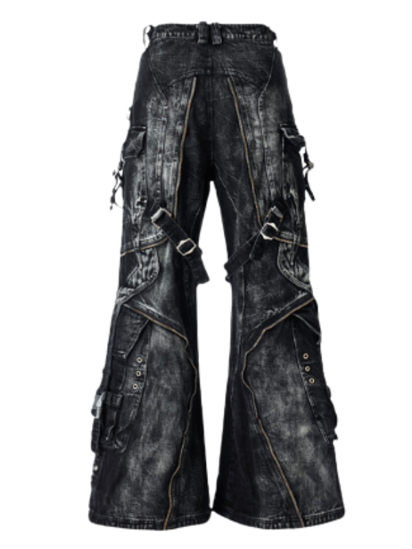 Tactical Washed Wide-Leg Jeans