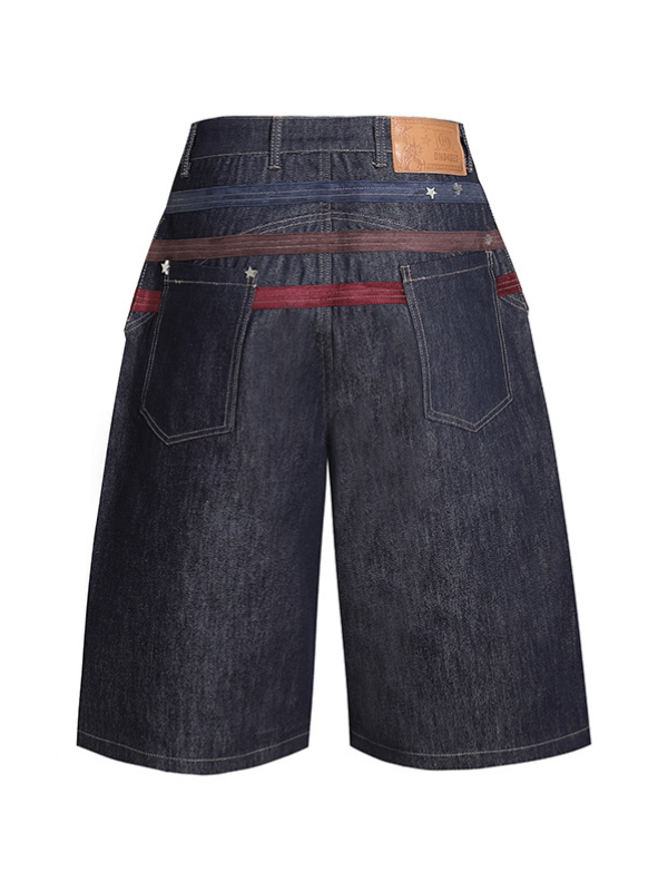 Star Panel Wide-Leg Denim Short Pants