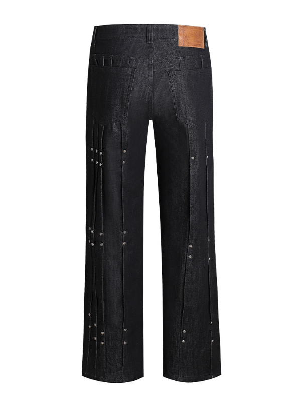 Industrial Rivet Line Wide Black Pants