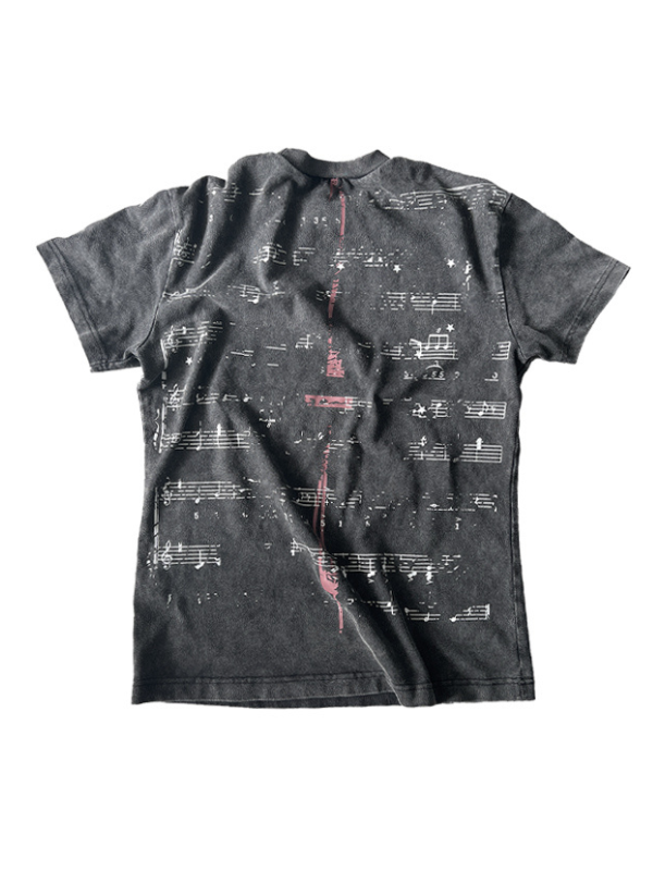 Distressed Star and Music Note Graphic T-Shirt