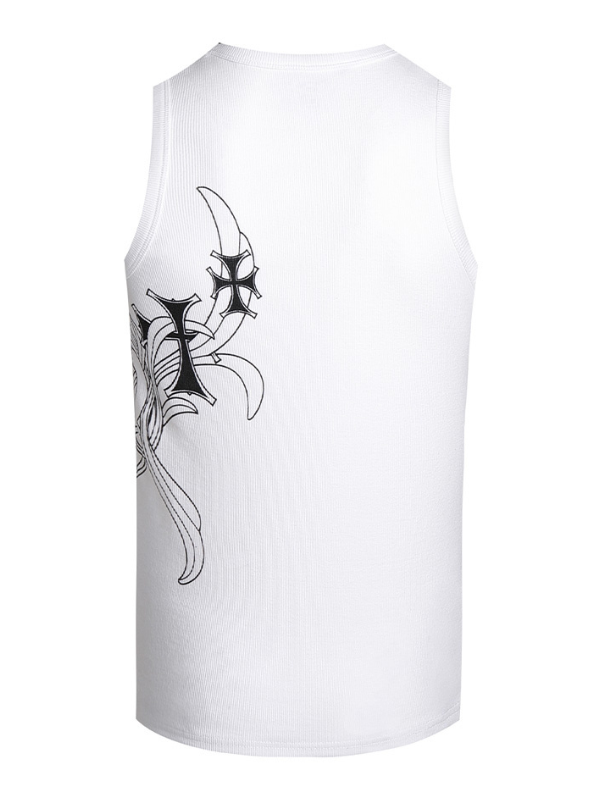 Tribal Spine Graphic Ribbed Tank Top　　