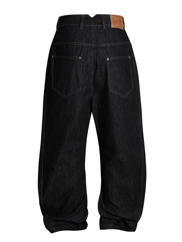 Asymmetric Button Wide-Leg Denim Pants