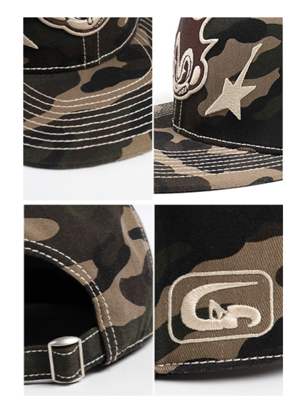 Camo Cartoon Embroidered Flat Cap