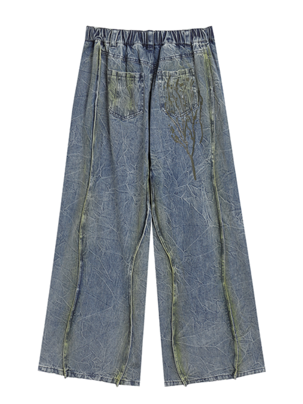 Abstract Splatter Washed Wide Denim Pants