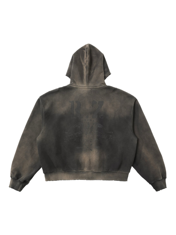 Distressed Zip-Up Hoodie with Faded Graphic
