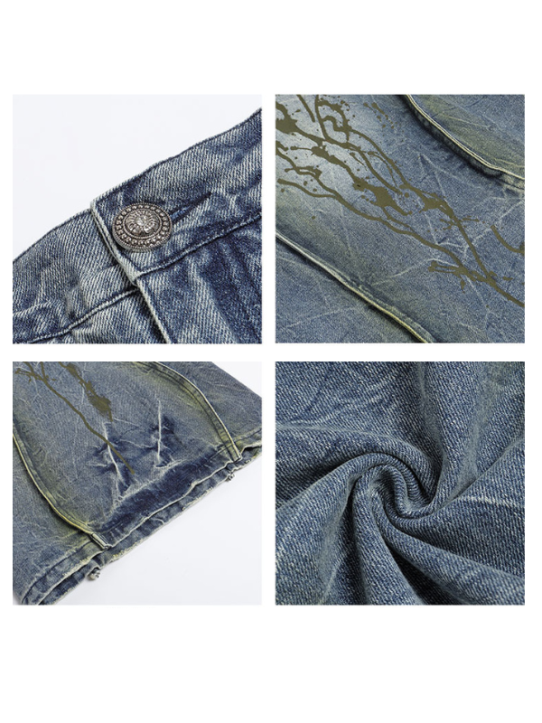 Abstract Splatter Washed Wide Denim Pants