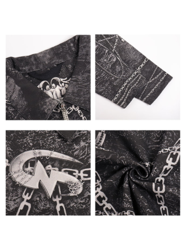 Gothic Chain Graphic Zip-Up Jacket