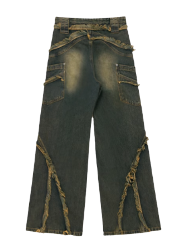 Distressed Curved Panel Wide Jeans