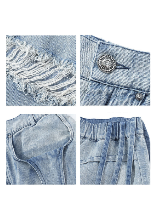 Deconstructed Strap Denim Shorts