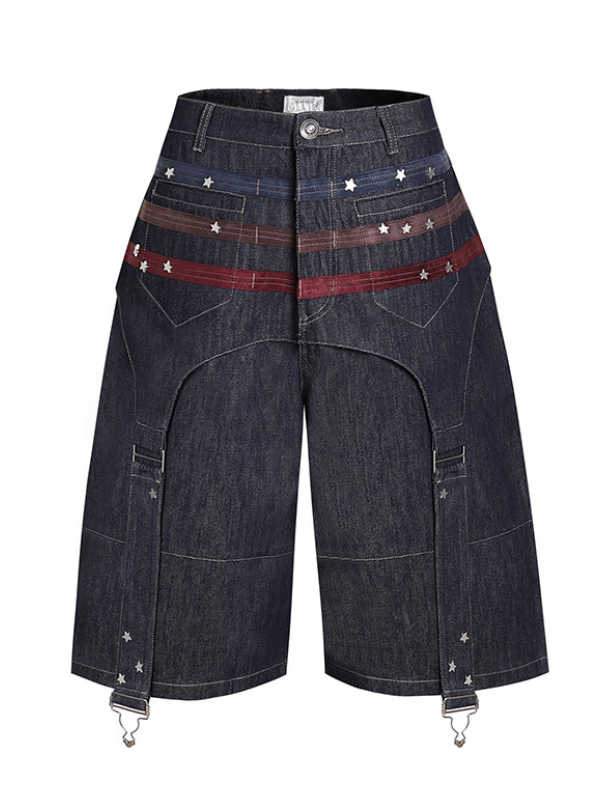 Star Panel Wide-Leg Denim Short Pants