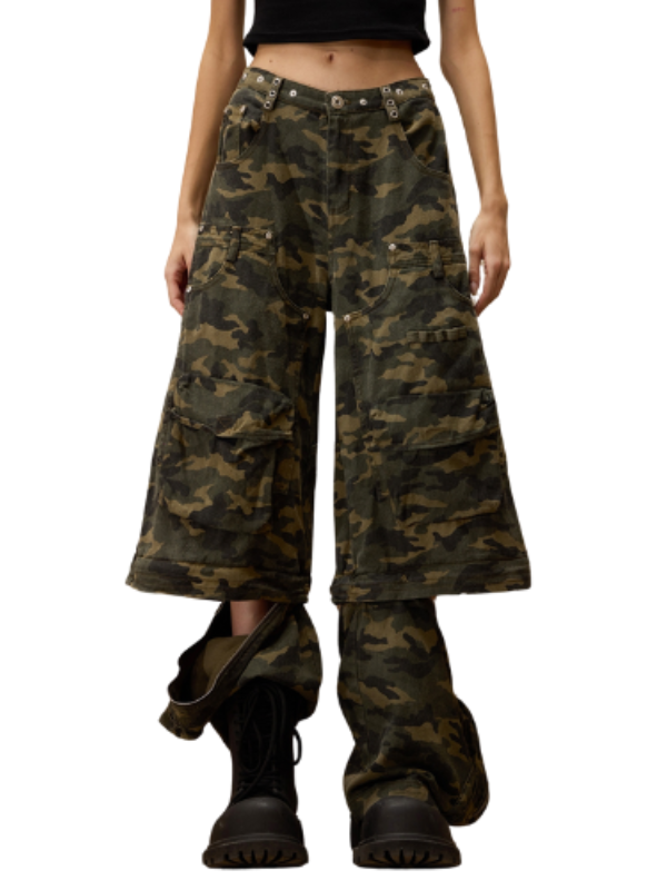 Convertible Camo Wide-Leg Pants