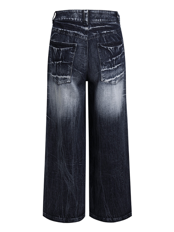 Lightning Crack Bleached Wide Denim