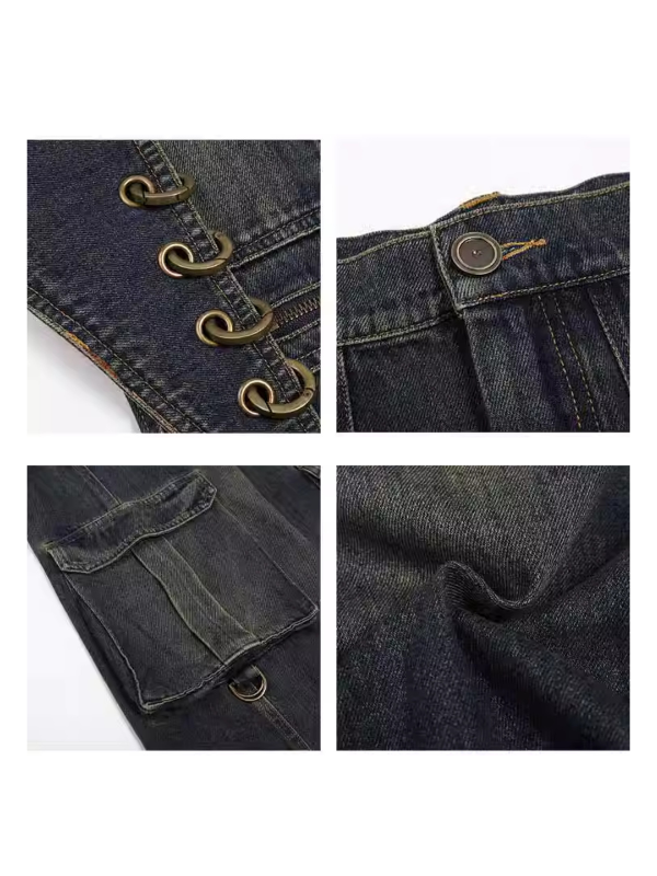 Metal Loop Detail Wide Denim Cargo Pants