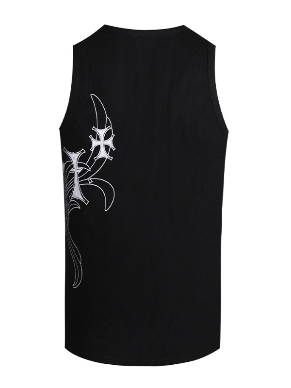 Tribal Spine Graphic Ribbed Tank Top　　