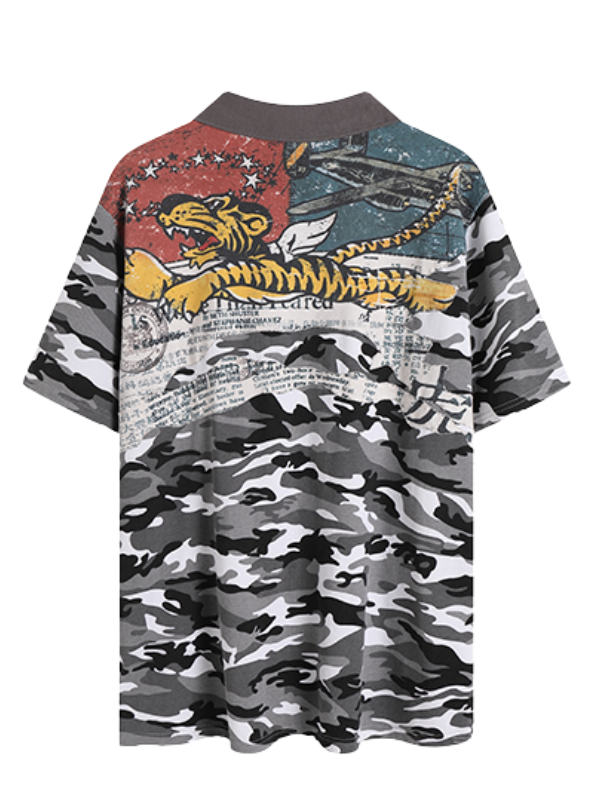 Tiger Back Graphic Camo Polo Shirt