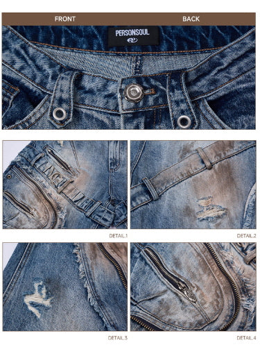 Industrial Wave Washed Denim Pants