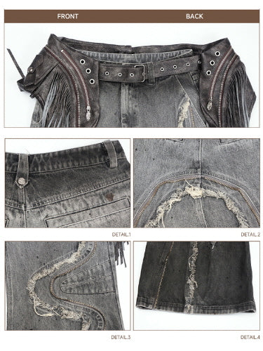 Fringe Belted Flare Cargo Pants Set