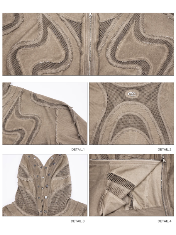Mesh Panel Structure Zip Hoodie