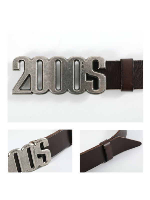 2000s Number Buckle Genuine Leather Belt