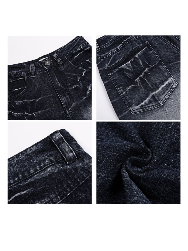 Lightning Crack Bleached Wide Denim