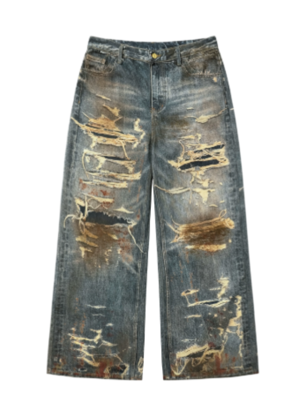 Extreme Distressed Paint-Splatter Wide Jeans