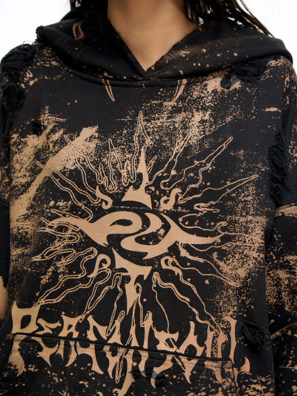 Solar Flare Graphic Destroyed Hoodie