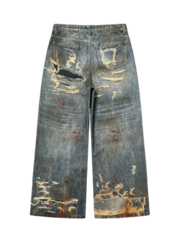 Extreme Distressed Paint-Splatter Wide Jeans