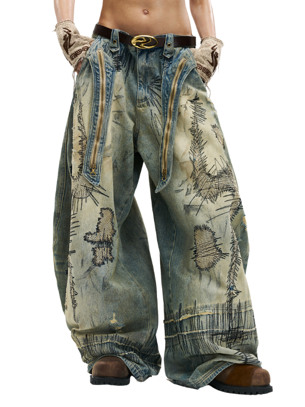 Vintage Bleach Wide Denim Pants